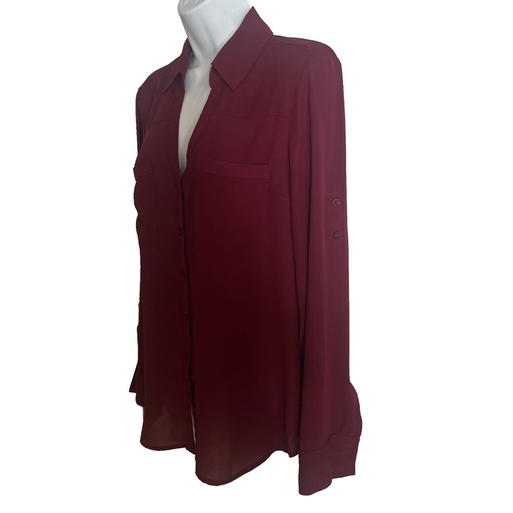 Express The Portofino Shirt Womens Sz M Original Fit Maroon Roll Tab Sleeve Mod